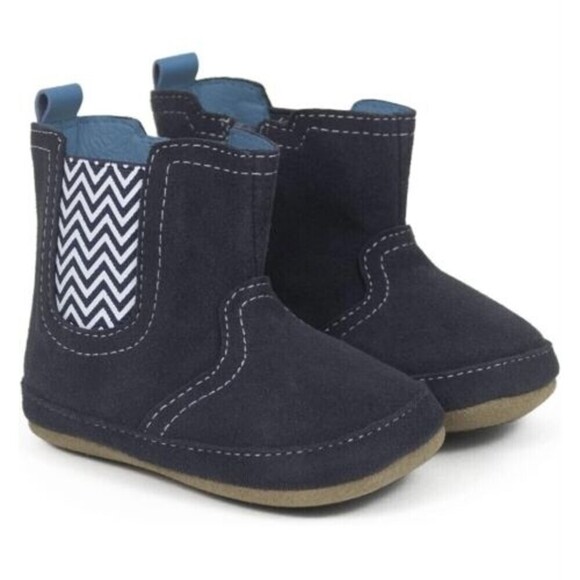 Robeez First Kicks Maddox Navy Leather Boot 6-9 Months Zipper New - Picture 1 of 16